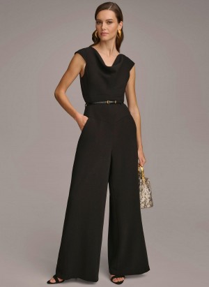 Black Donna Karan Belted With Pockets Jumpsuit | MY_DK17119