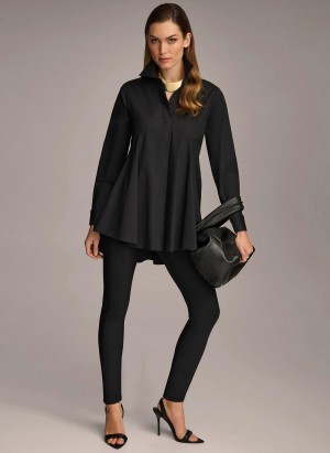 Black Donna Karan Long Sleeve A-line Tunic Sweaters and Tops | MY_DK59246