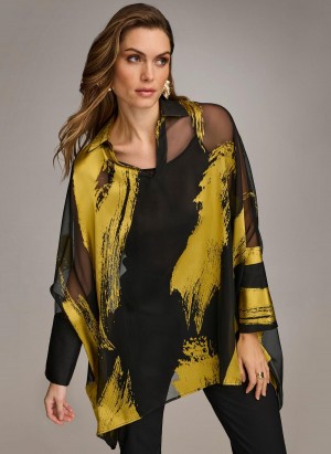 Black Donna Karan Print Collared Tunic Sweaters and Tops | MY_DK24171