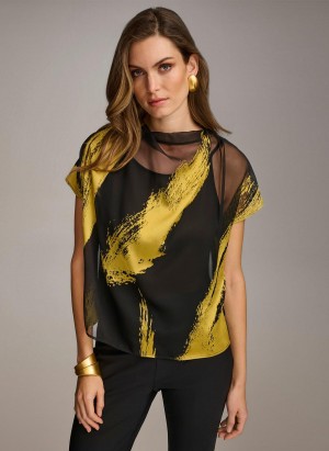 Black Donna Karan Print Cowl Neck Sweaters and Tops | MY_DK96359