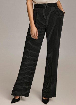 Black Donna Karan Wide Leg Pinstripe Pants | MY_DK33695