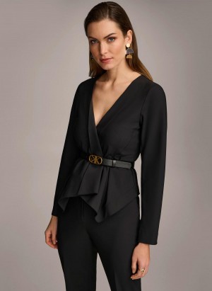 Black Donna Karan Wrap Jacket With Belt Sweaters and Tops | MY_DK30874