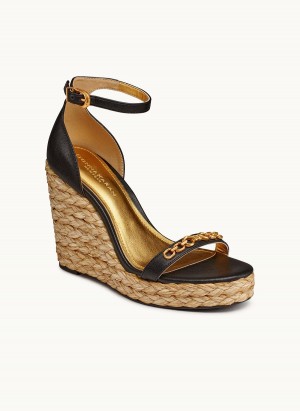 Black Donna Karan Yulissa Ankle Strap Espadrille Sandals | MY_DK55837