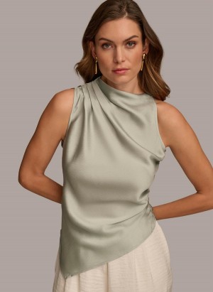 Grey Donna Karan Ruched With Angled Hem Sweaters and Tops | MY_DK47896