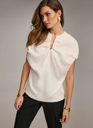 White Donna Karan Textured Sweaters and Tops | MY_DK10436