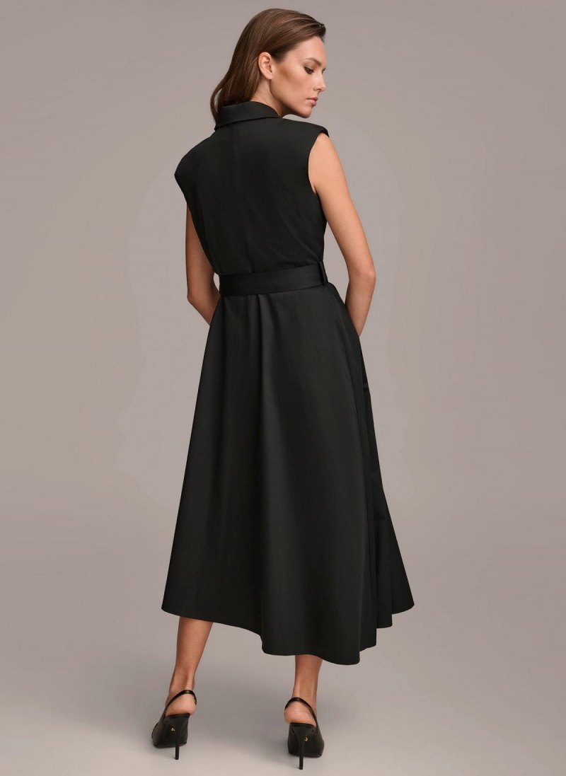 Black Donna Karan Belted Asymmetrical Dress | MY_DK24347