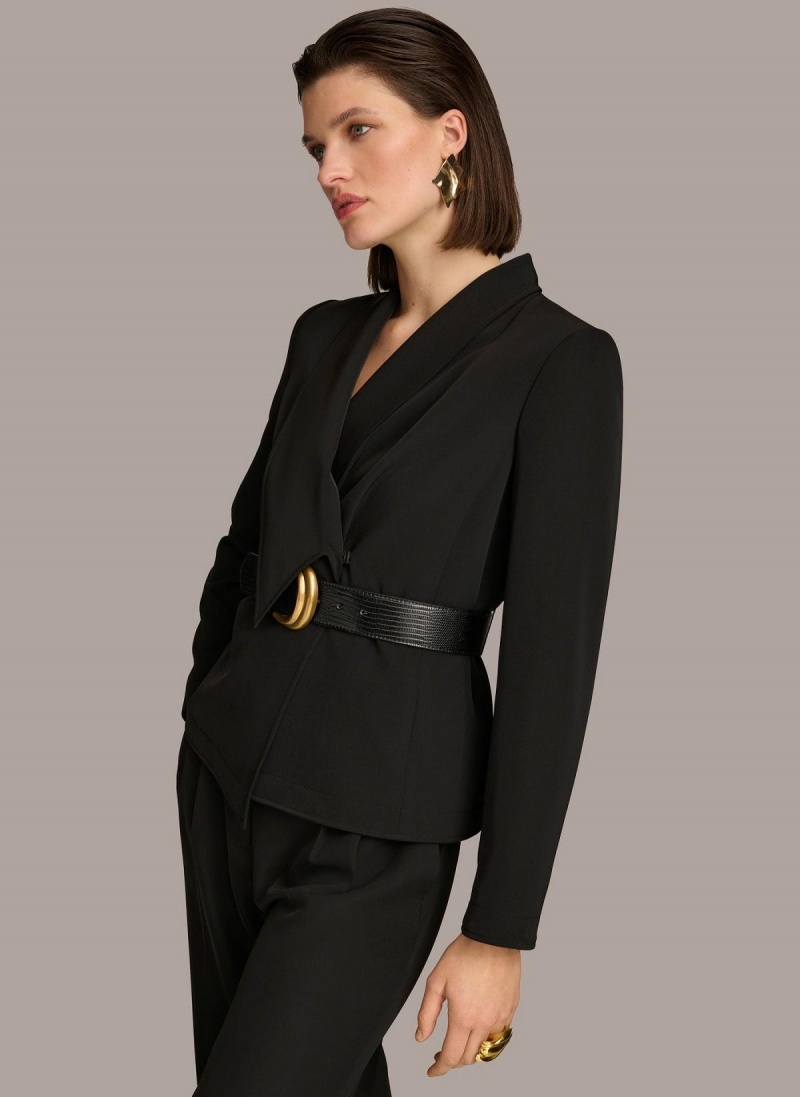 Black Donna Karan Belted Blazer Jacket | MY_DK81162