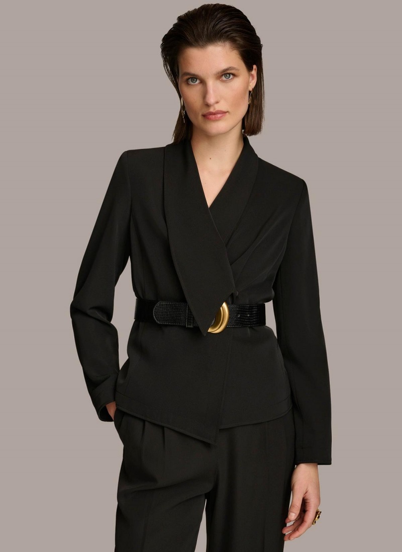 Black Donna Karan Belted Blazer Jacket | MY_DK81162