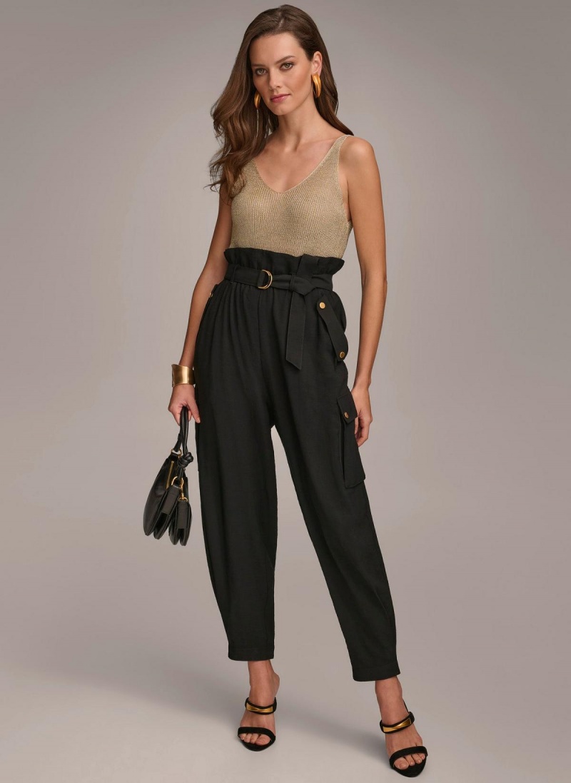 Black Donna Karan Belted Cargo Pants | MY_DK13497