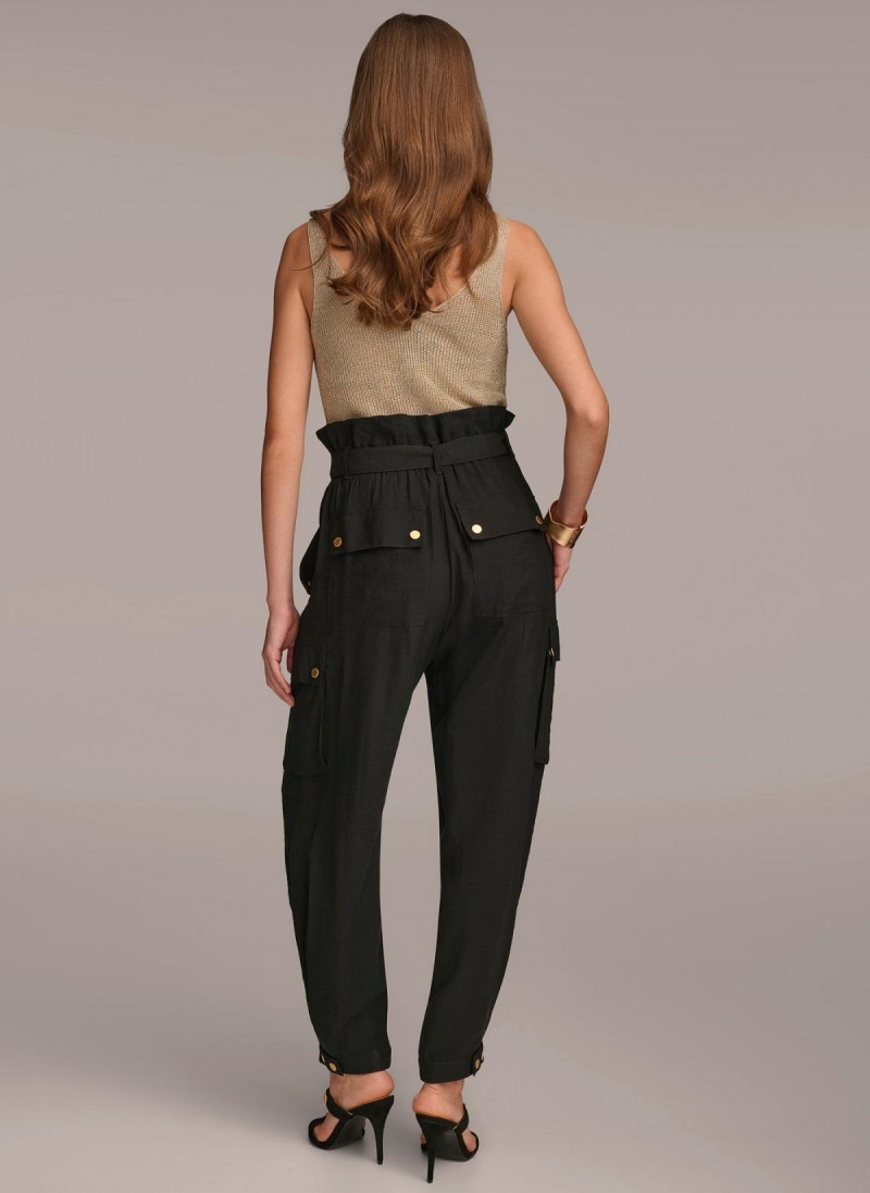 Black Donna Karan Belted Cargo Pants | MY_DK13497