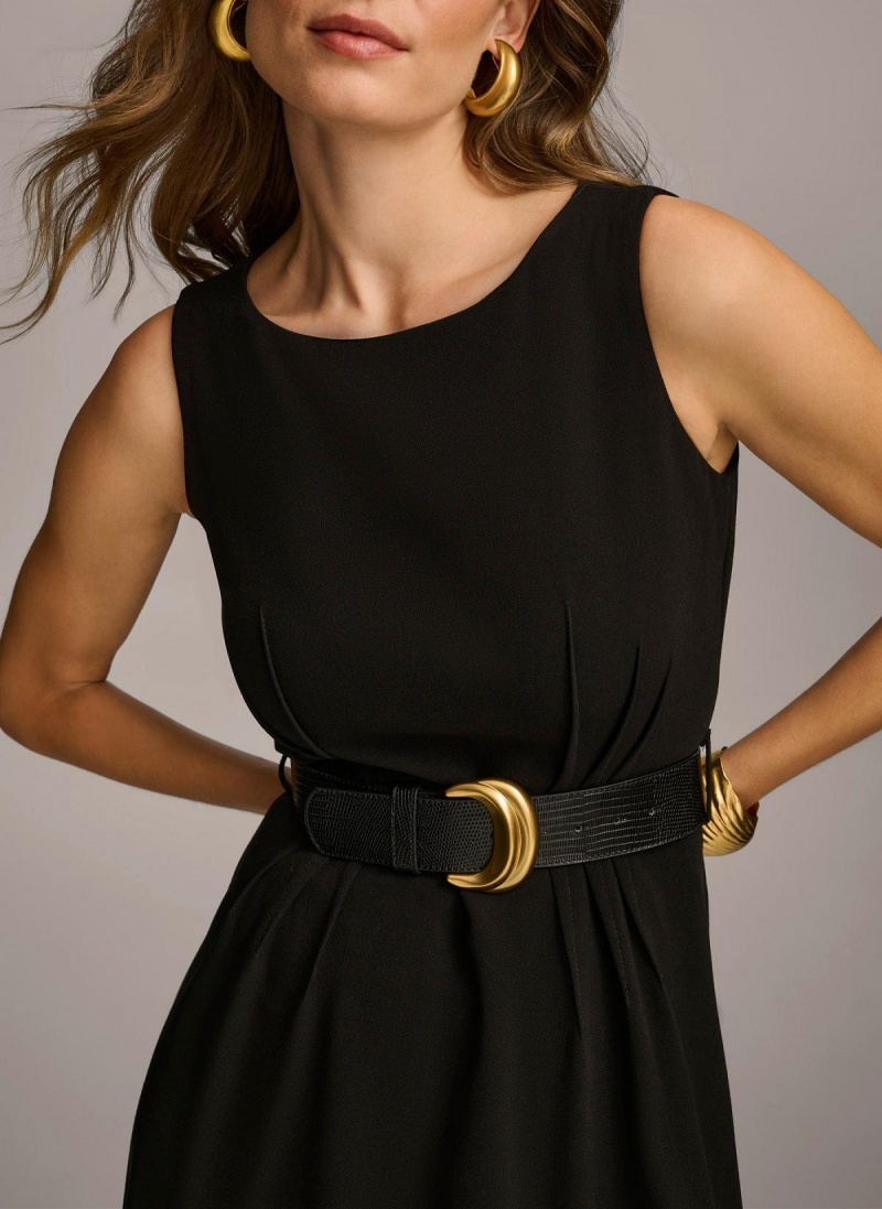 Black Donna Karan Belted Midi Dress | MY_DK78137