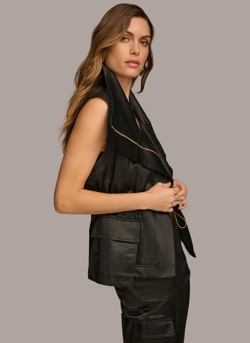 Black Donna Karan Belted Vest Outerwear | MY_DK17271