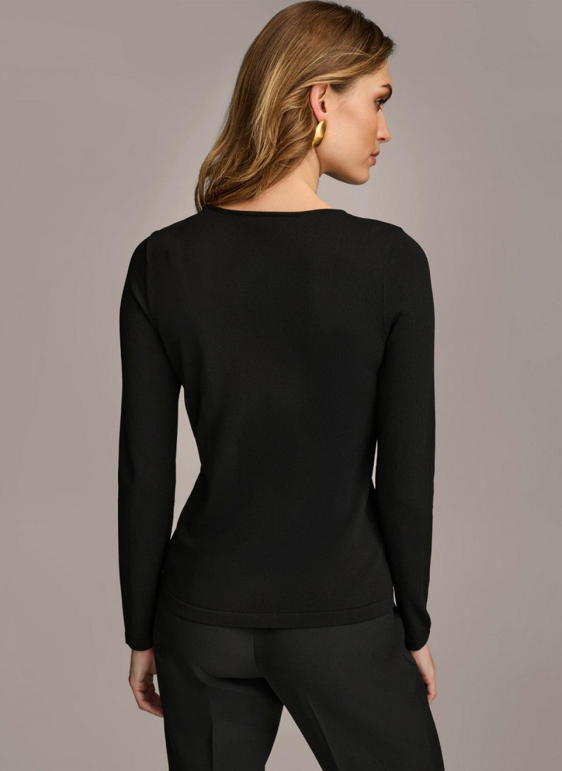 Black Donna Karan Buckle Hardware Sweaters and Tops | MY_DK41789