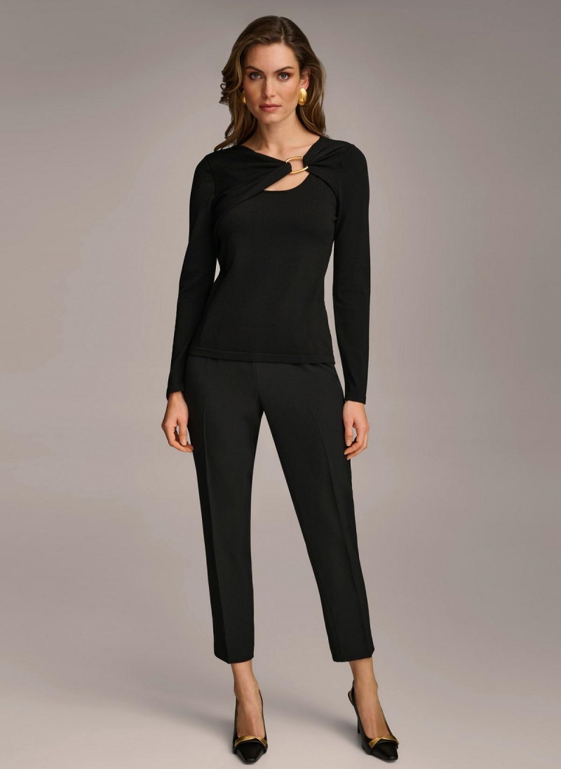 Black Donna Karan Buckle Hardware Sweaters and Tops | MY_DK41789