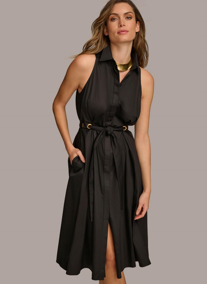 Black Donna Karan Cotton Shirt Dress | MY_DK78445