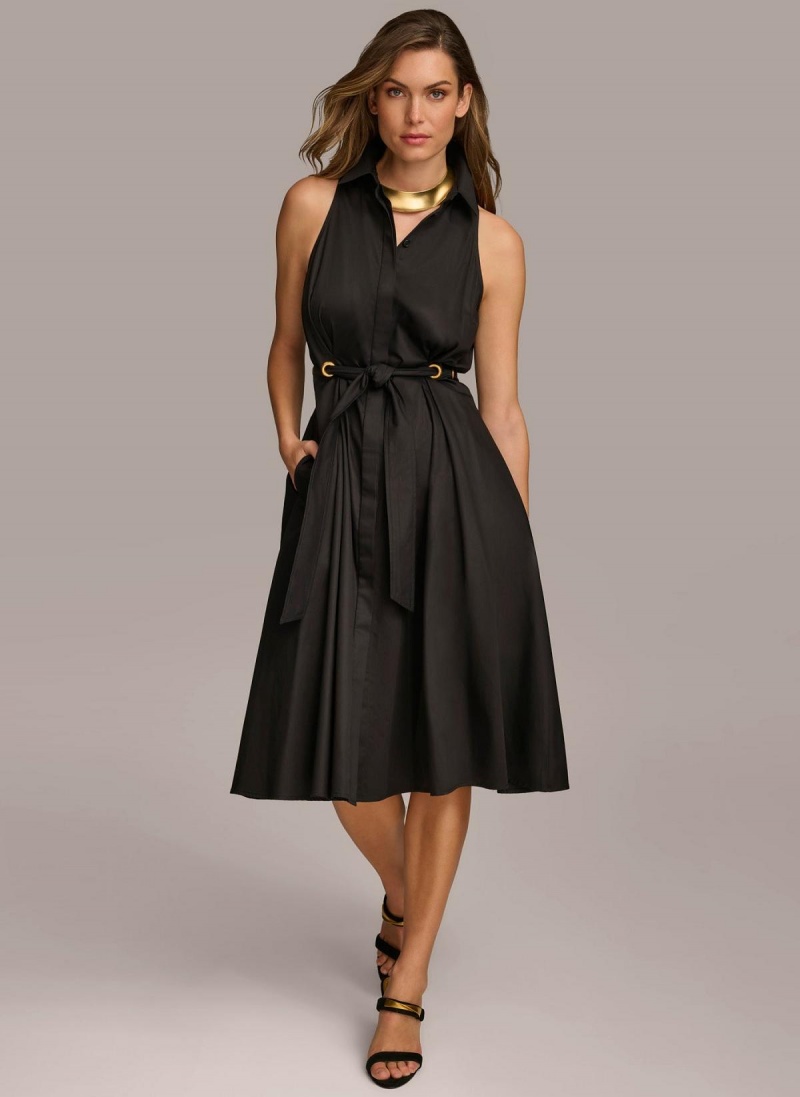 Black Donna Karan Cotton Shirt Dress | MY_DK78445