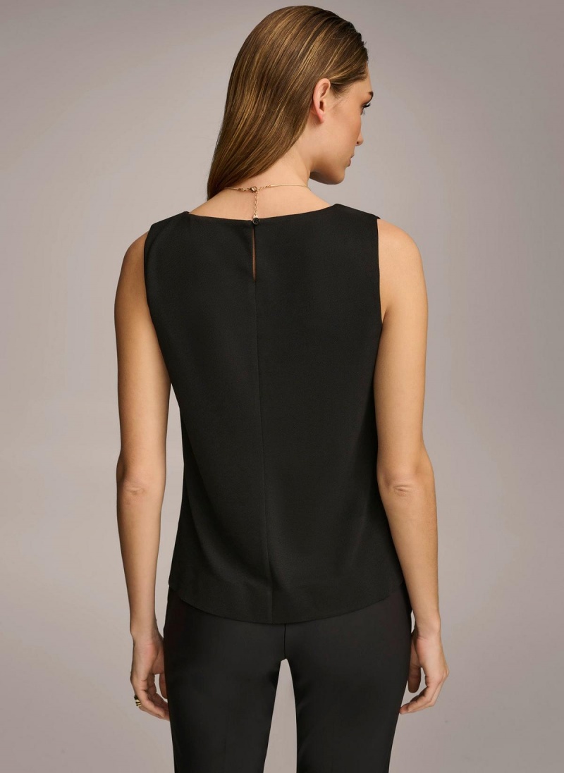 Black Donna Karan Crew Neck Layering Knit Sweaters and Tops | MY_DK88467