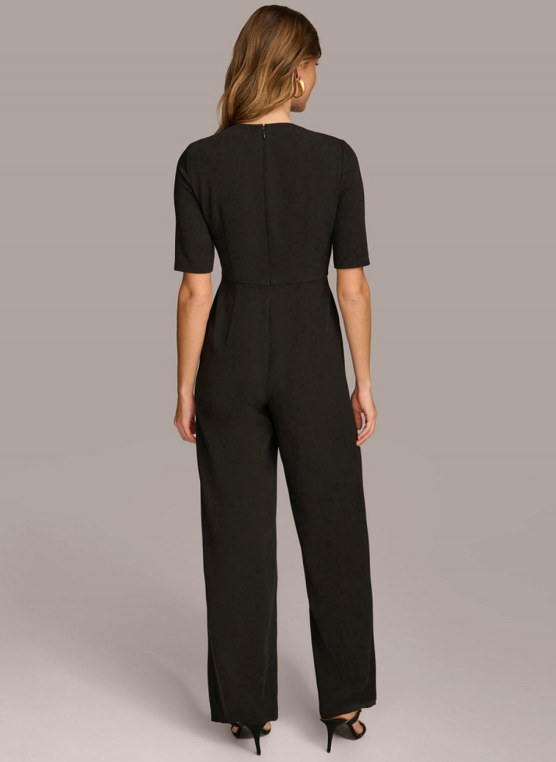 Black Donna Karan Half Sleeve Twist Neck Jumpsuit | MY_DK70442