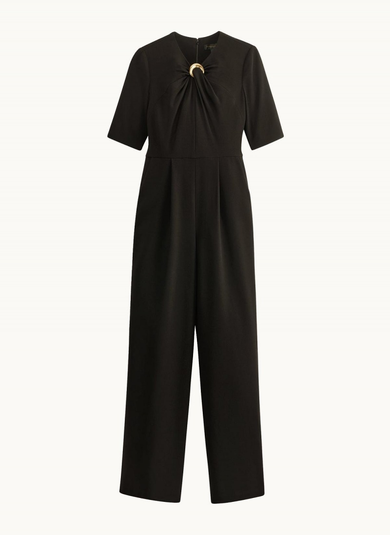 Black Donna Karan Half Sleeve Twist Neck Jumpsuit | MY_DK70442