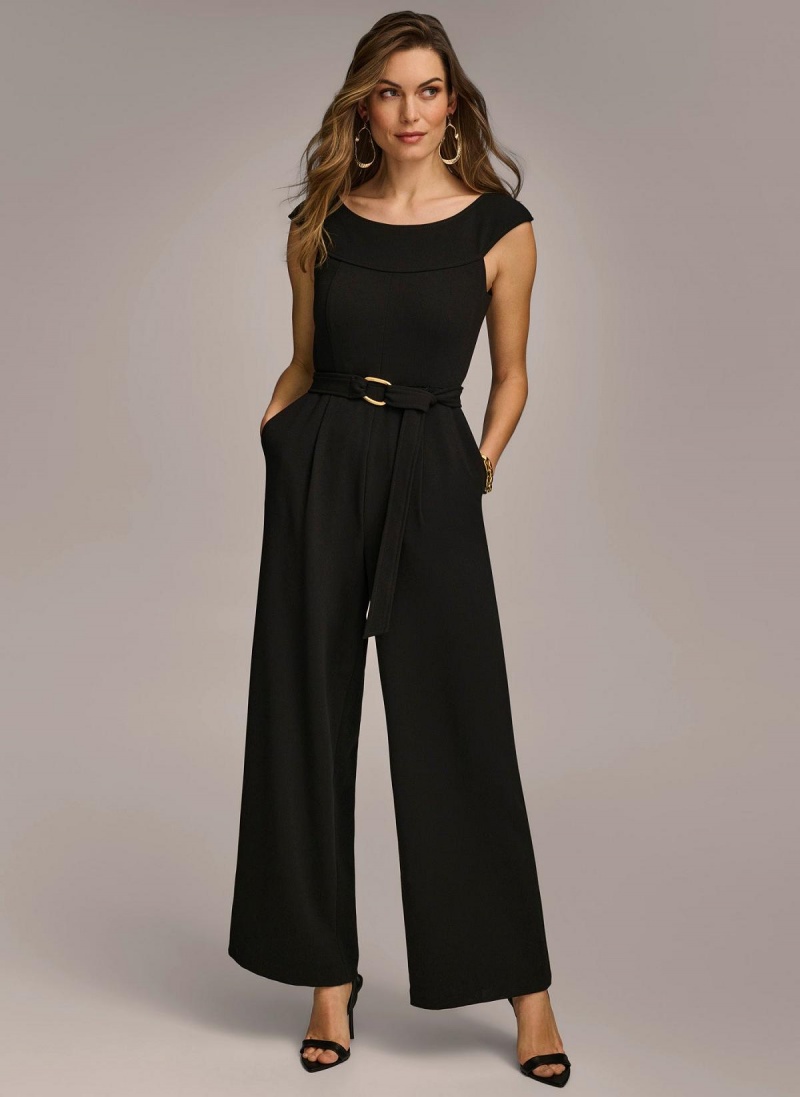 Black Donna Karan Jumpsuit With Hardware Belt Jumpsuit | MY_DK23733