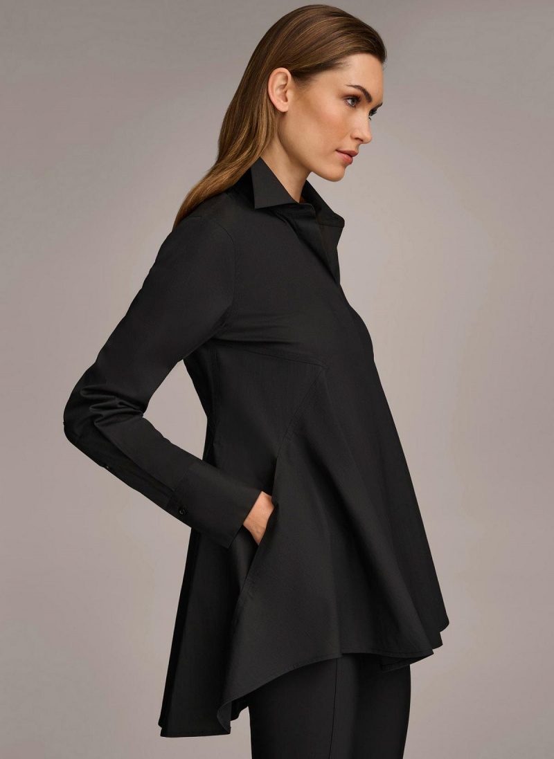 Black Donna Karan Long Sleeve A-line Tunic Sweaters and Tops | MY_DK59246