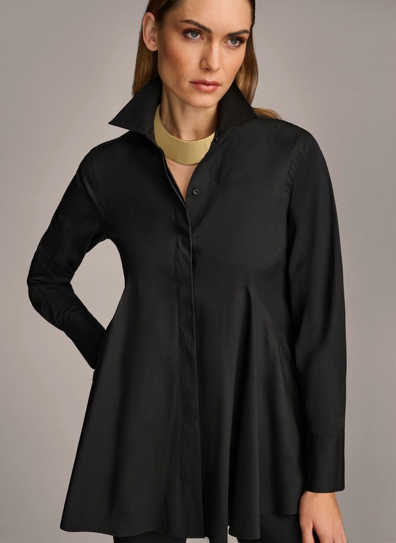 Black Donna Karan Long Sleeve A-line Tunic Sweaters and Tops | MY_DK59246