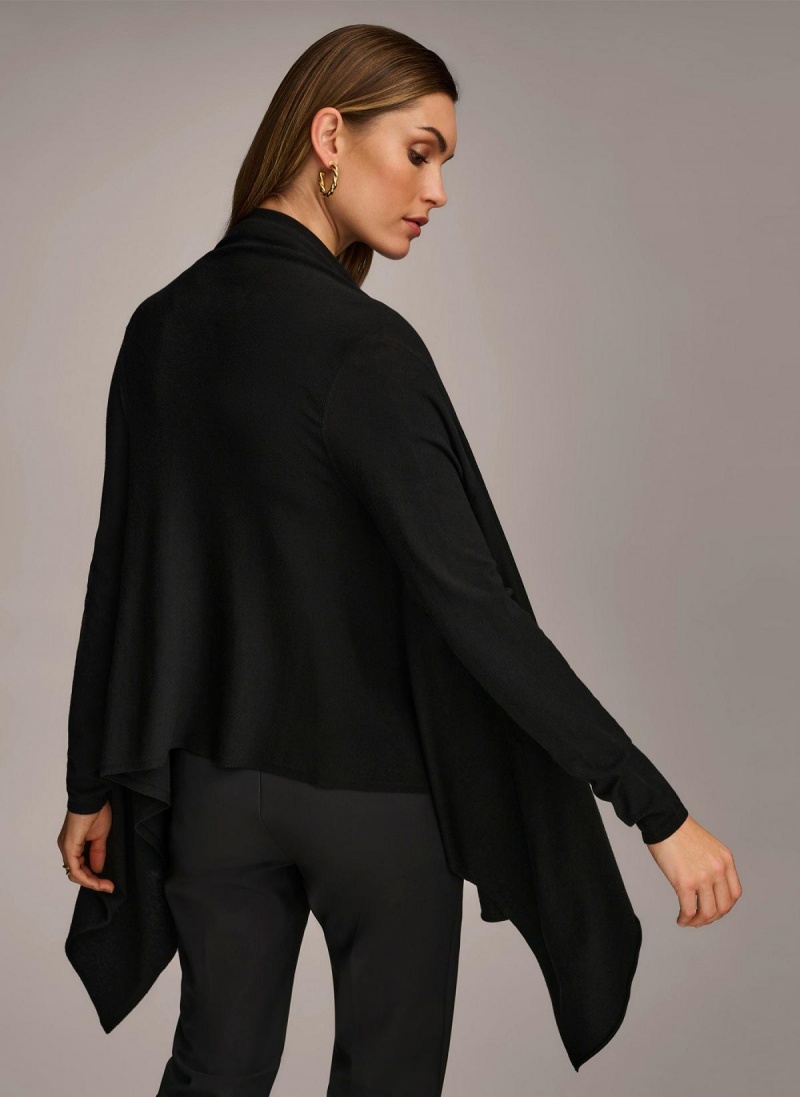 Black Donna Karan Long Sleeve Drape Cardigan Sweaters and Tops | MY_DK18548