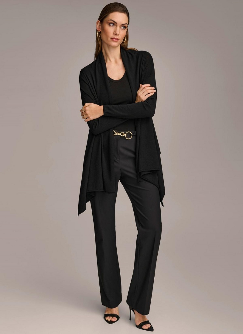 Black Donna Karan Long Sleeve Drape Cardigan Sweaters and Tops | MY_DK18548