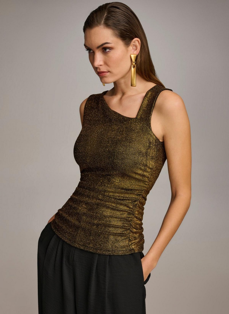 Black Donna Karan Metallic Tank Sweaters and Tops | MY_DK29126