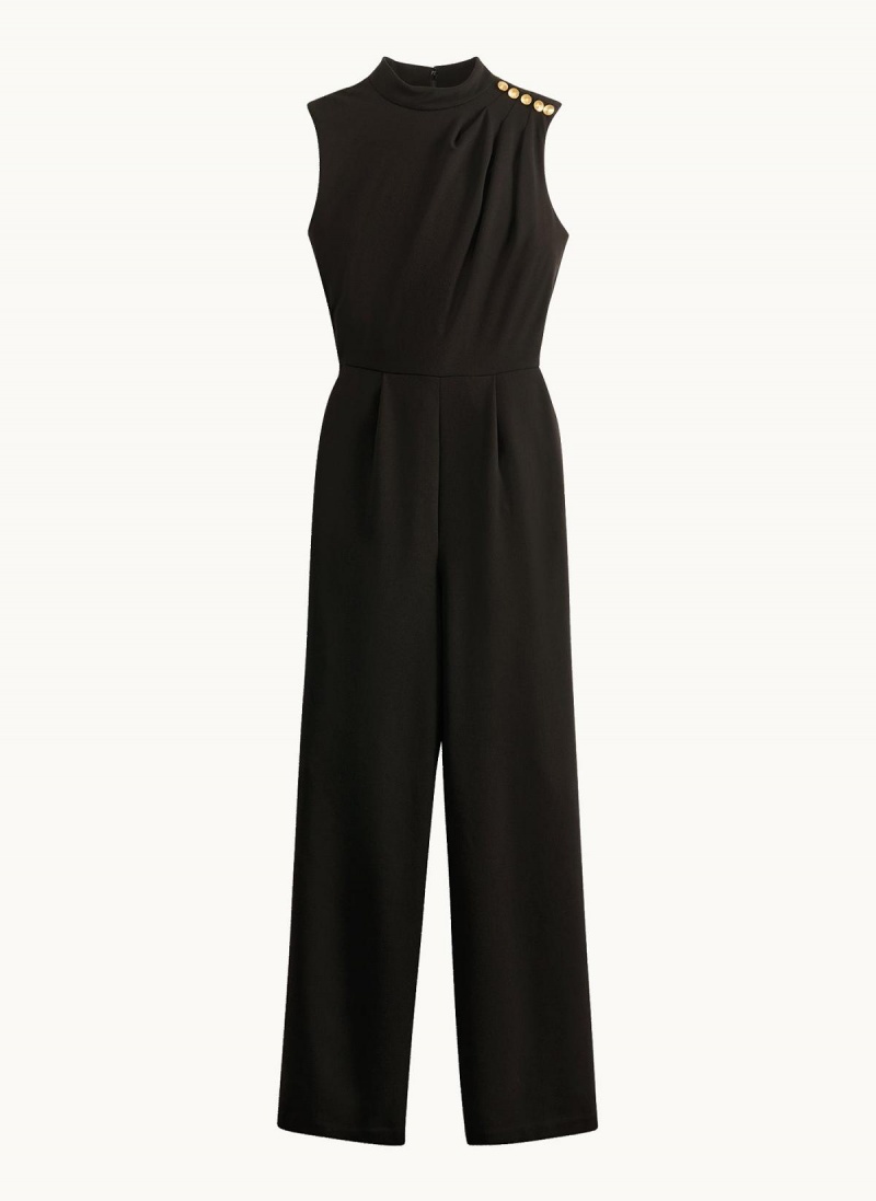 Black Donna Karan Mock Neck With Pockets Jumpsuit | MY_DK10822