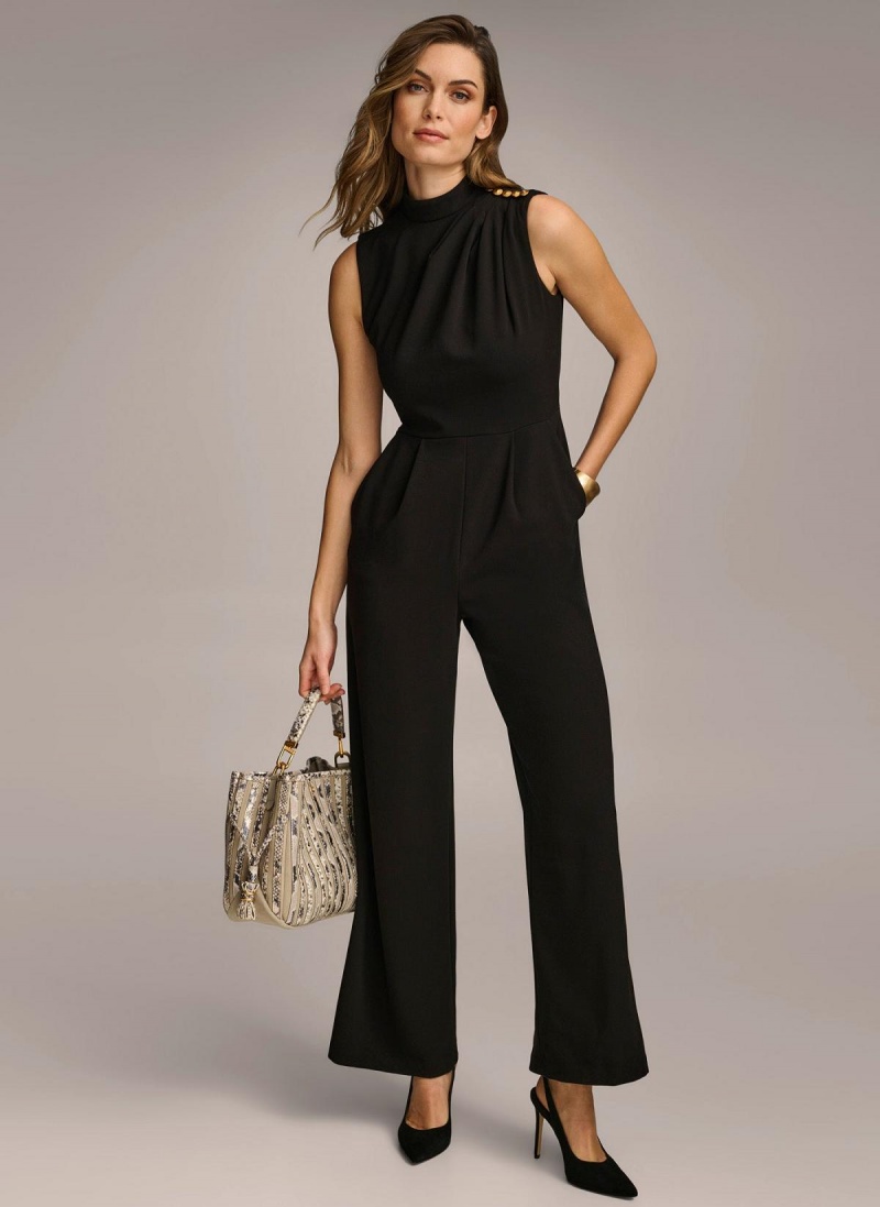 Black Donna Karan Mock Neck With Pockets Jumpsuit | MY_DK10822