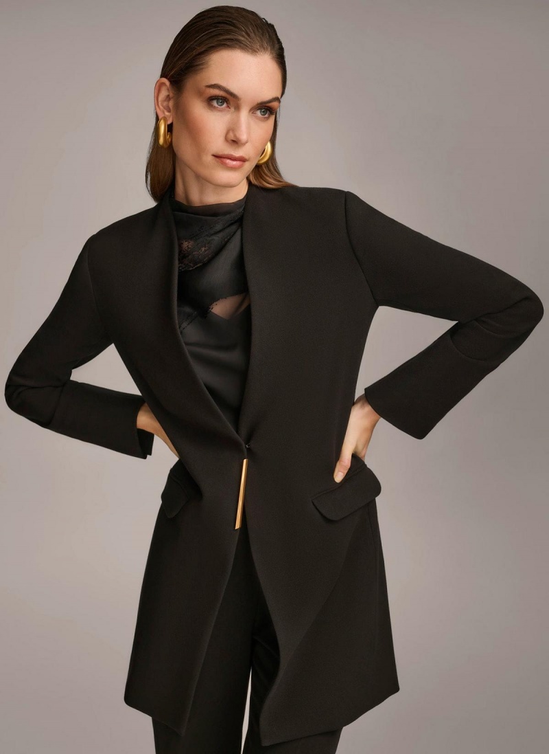 Black Donna Karan One Button Collarless Topper Jacket | MY_DK53884