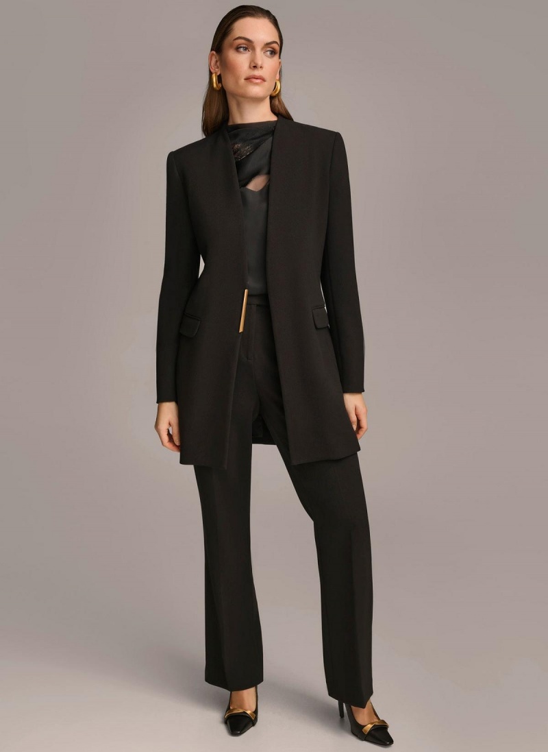 Black Donna Karan One Button Collarless Topper Jacket | MY_DK53884