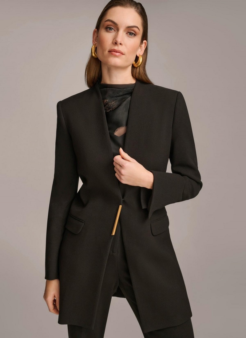 Black Donna Karan One Button Collarless Topper Jacket | MY_DK53884