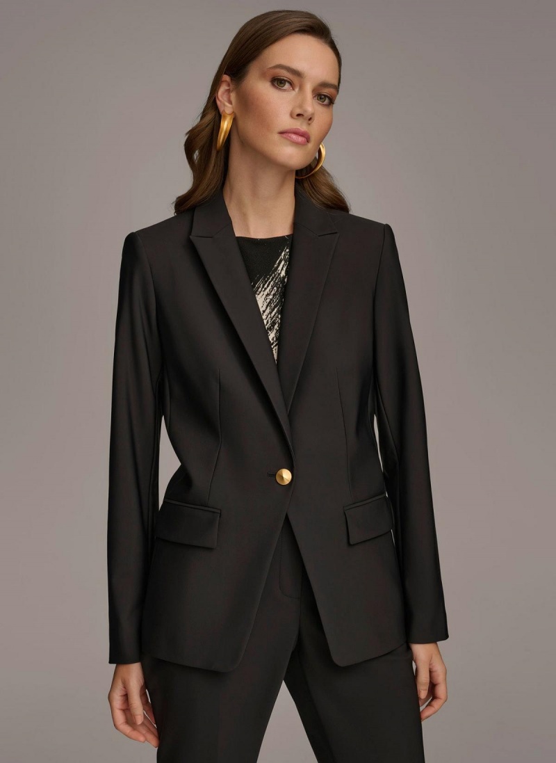 Black Donna Karan One Button Jacket | MY_DK25724