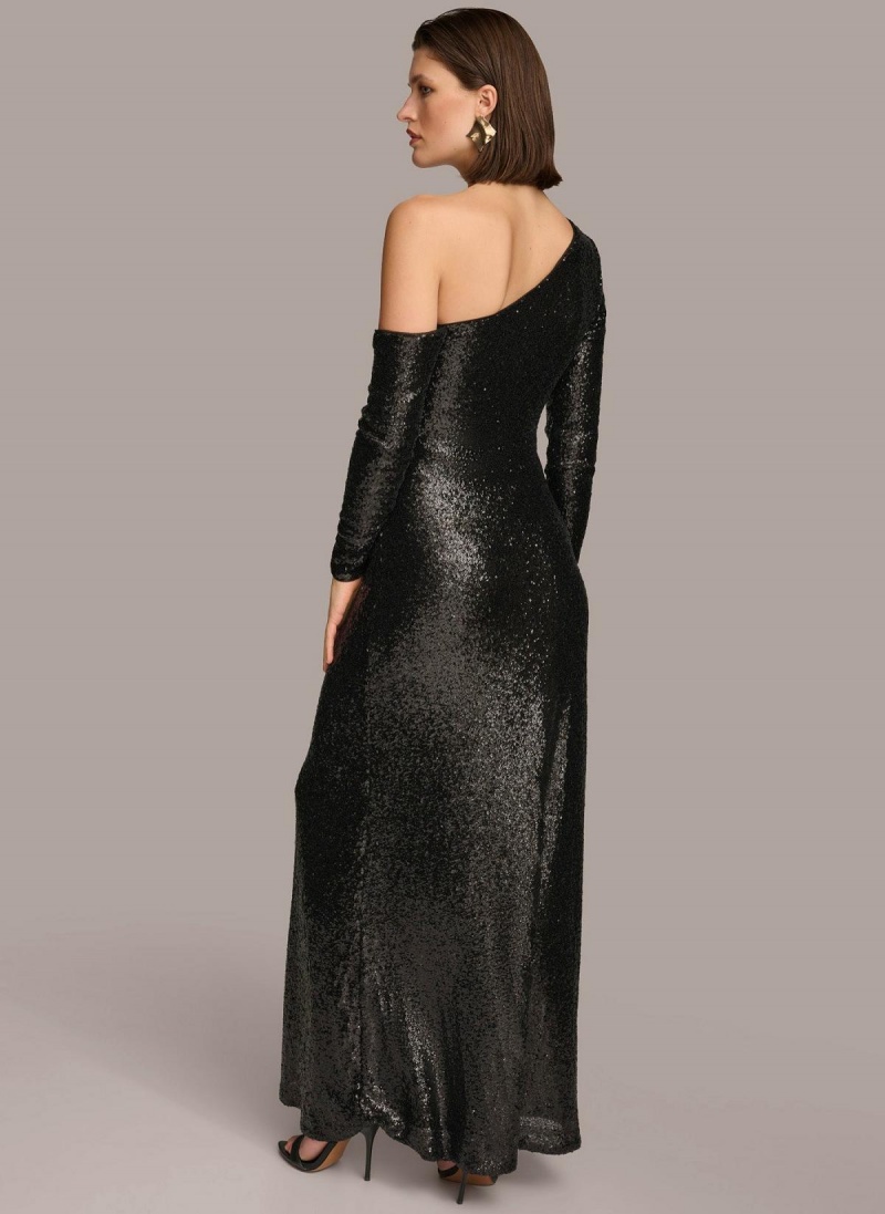 Black Donna Karan One Shoulder Sequin Dress | MY_DK65900