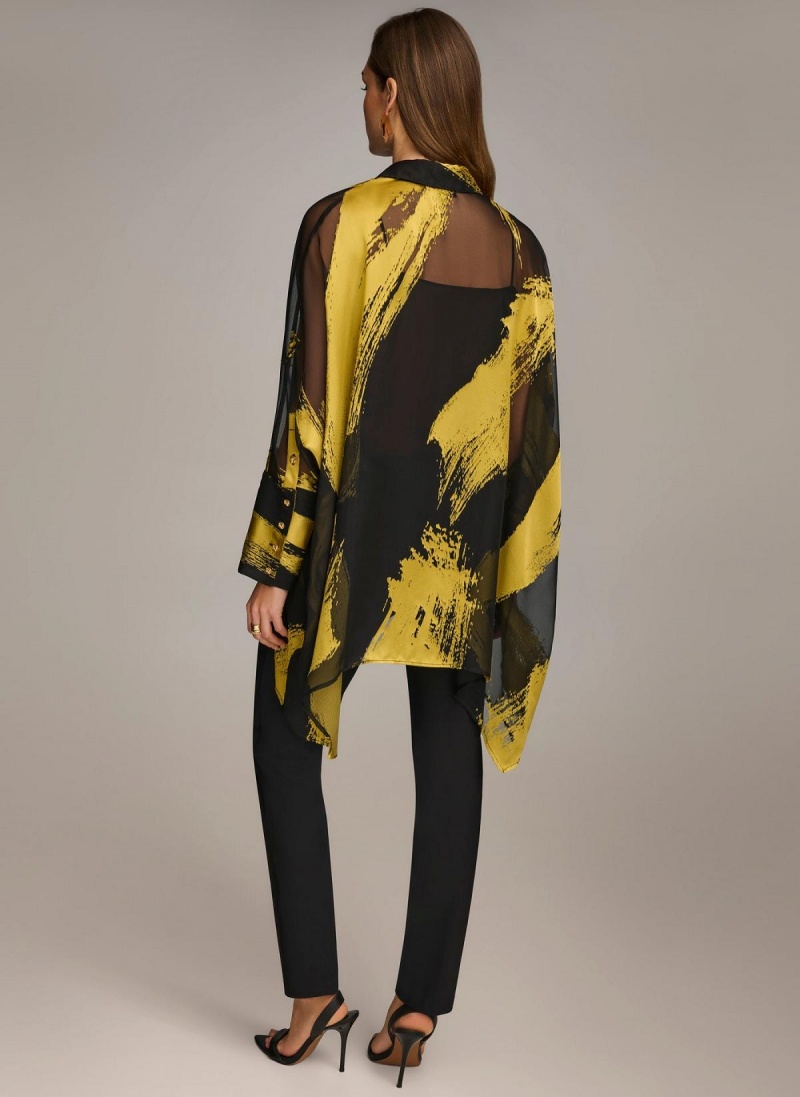 Black Donna Karan Print Collared Tunic Sweaters and Tops | MY_DK24171