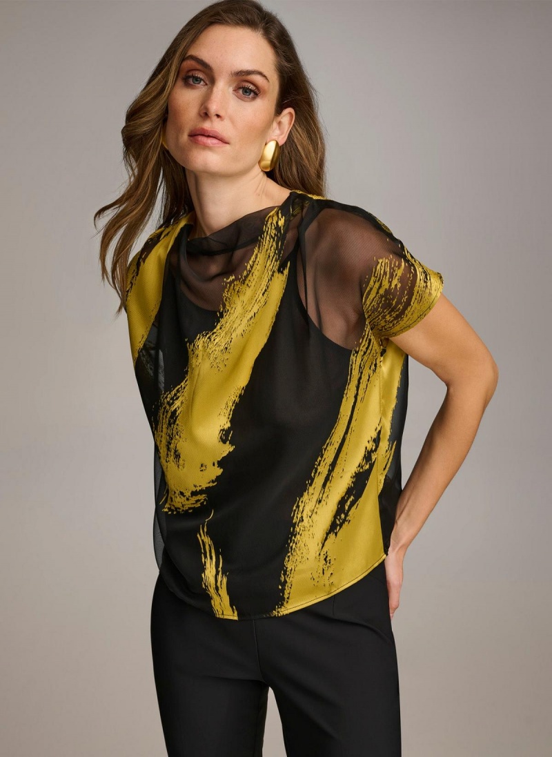 Black Donna Karan Print Cowl Neck Sweaters and Tops | MY_DK96359