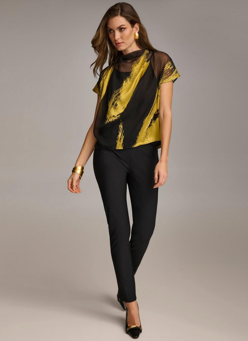 Black Donna Karan Print Cowl Neck Sweaters and Tops | MY_DK96359