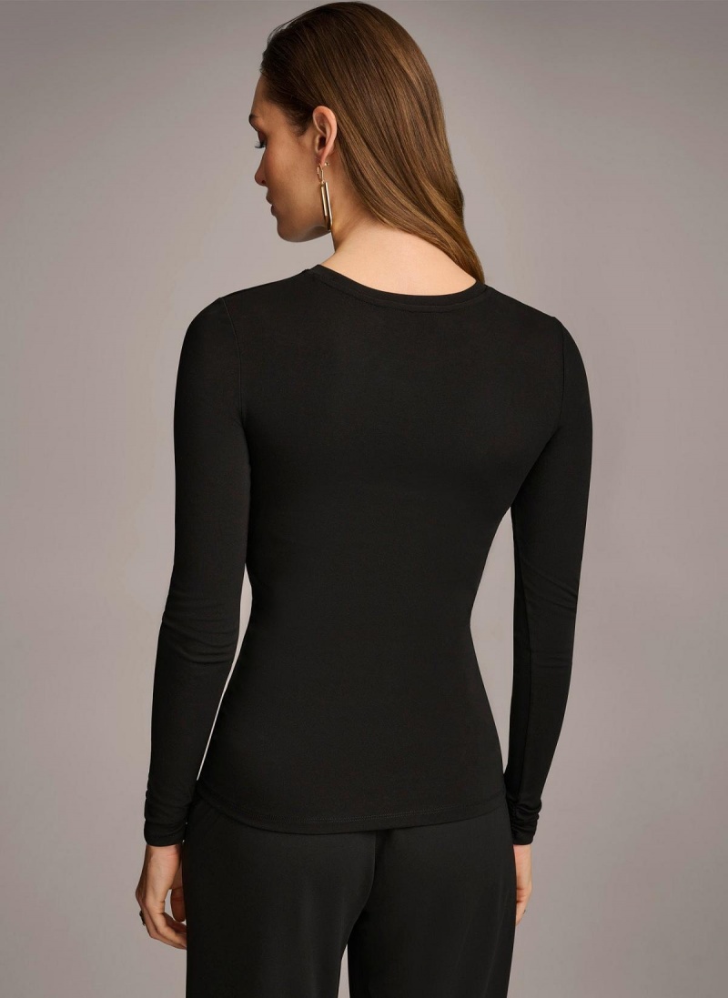 Black Donna Karan Ruched Detail Sweaters and Tops | MY_DK70578