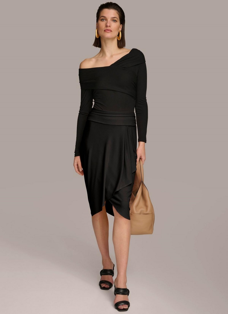 Black Donna Karan Ruched Skirt | MY_DK68173