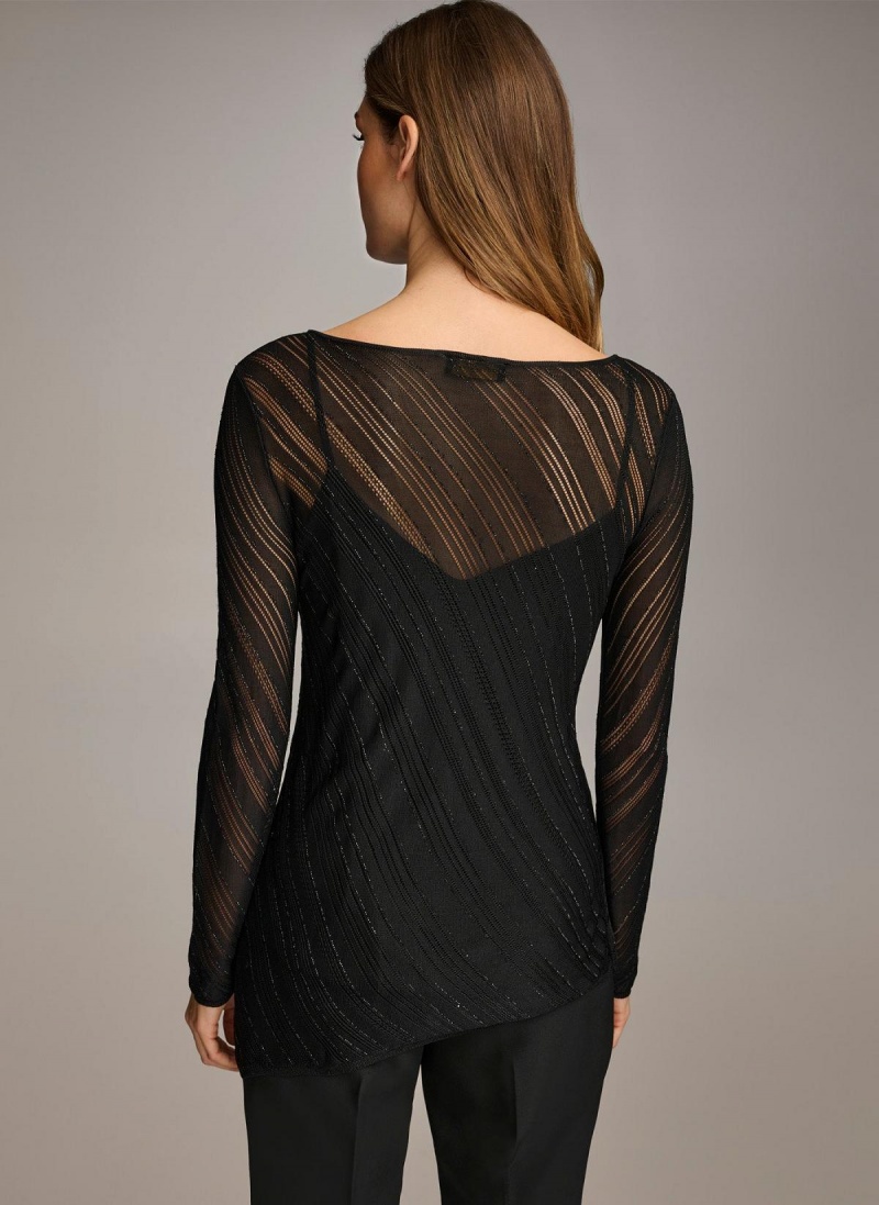 Black Donna Karan Sheer With Shimmer Sweaters and Tops | MY_DK45569