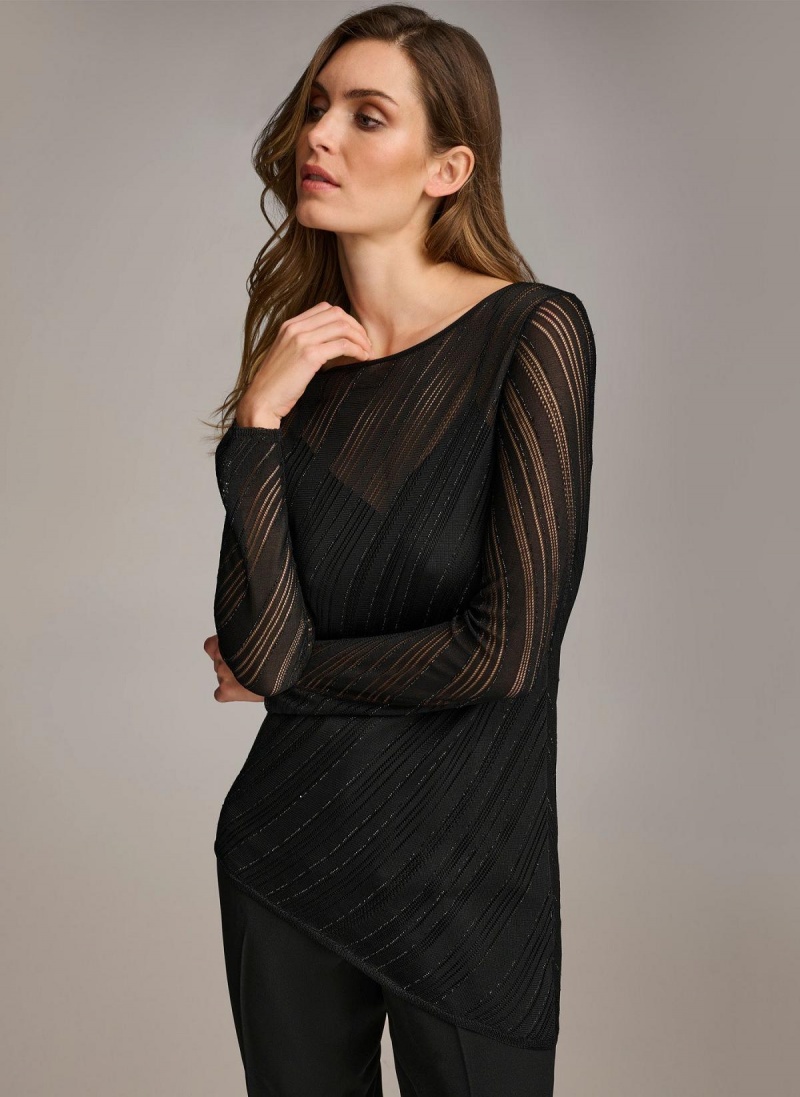 Black Donna Karan Sheer With Shimmer Sweaters and Tops | MY_DK45569