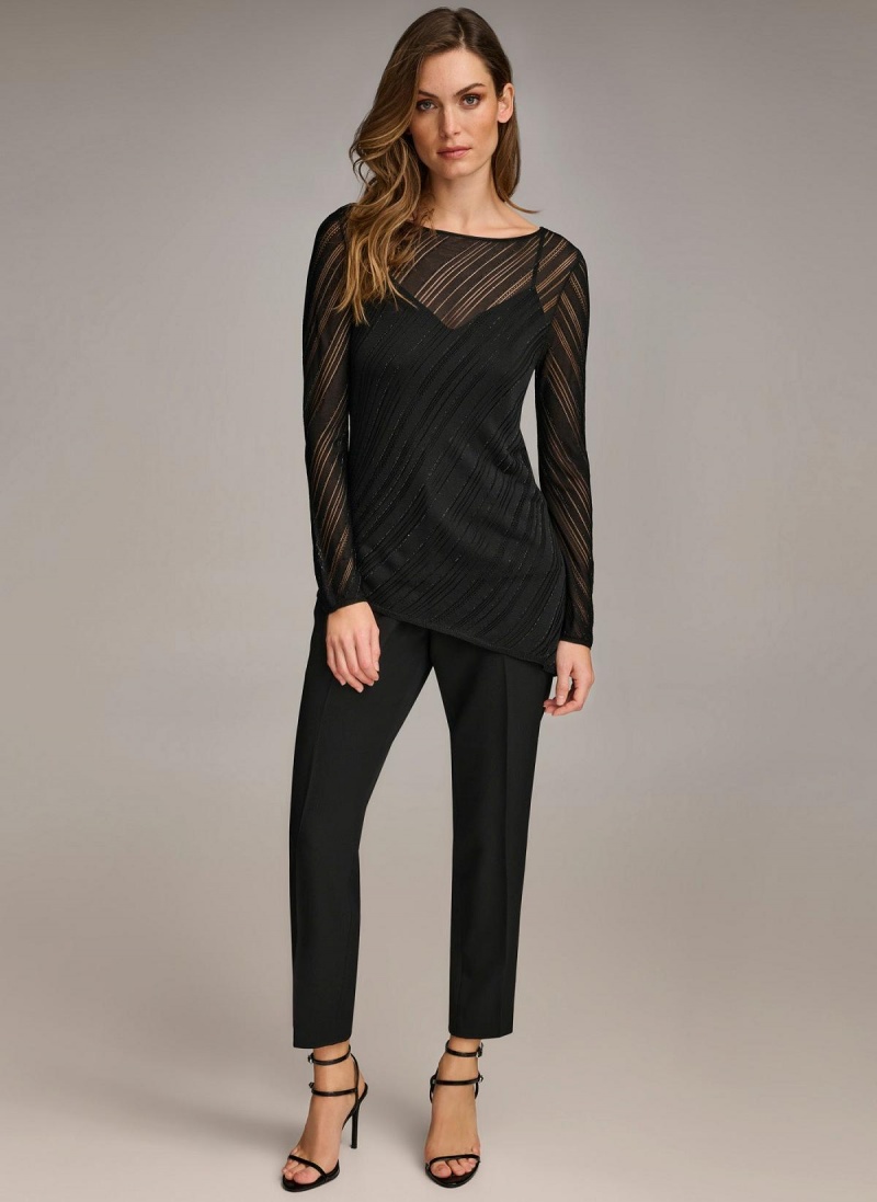 Black Donna Karan Sheer With Shimmer Sweaters and Tops | MY_DK45569