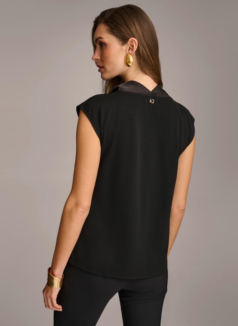 Black Donna Karan Sleeveless Cowl Neck Sweaters and Tops | MY_DK48748