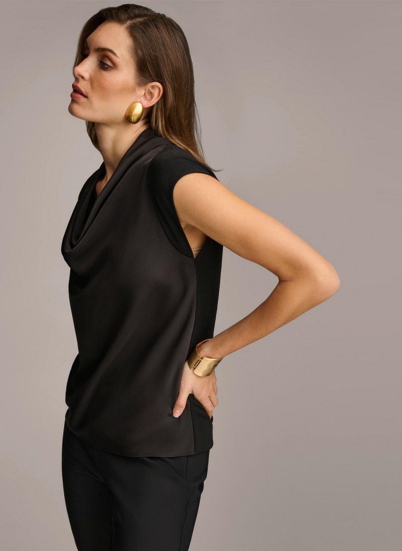 Black Donna Karan Sleeveless Cowl Neck Sweaters and Tops | MY_DK48748