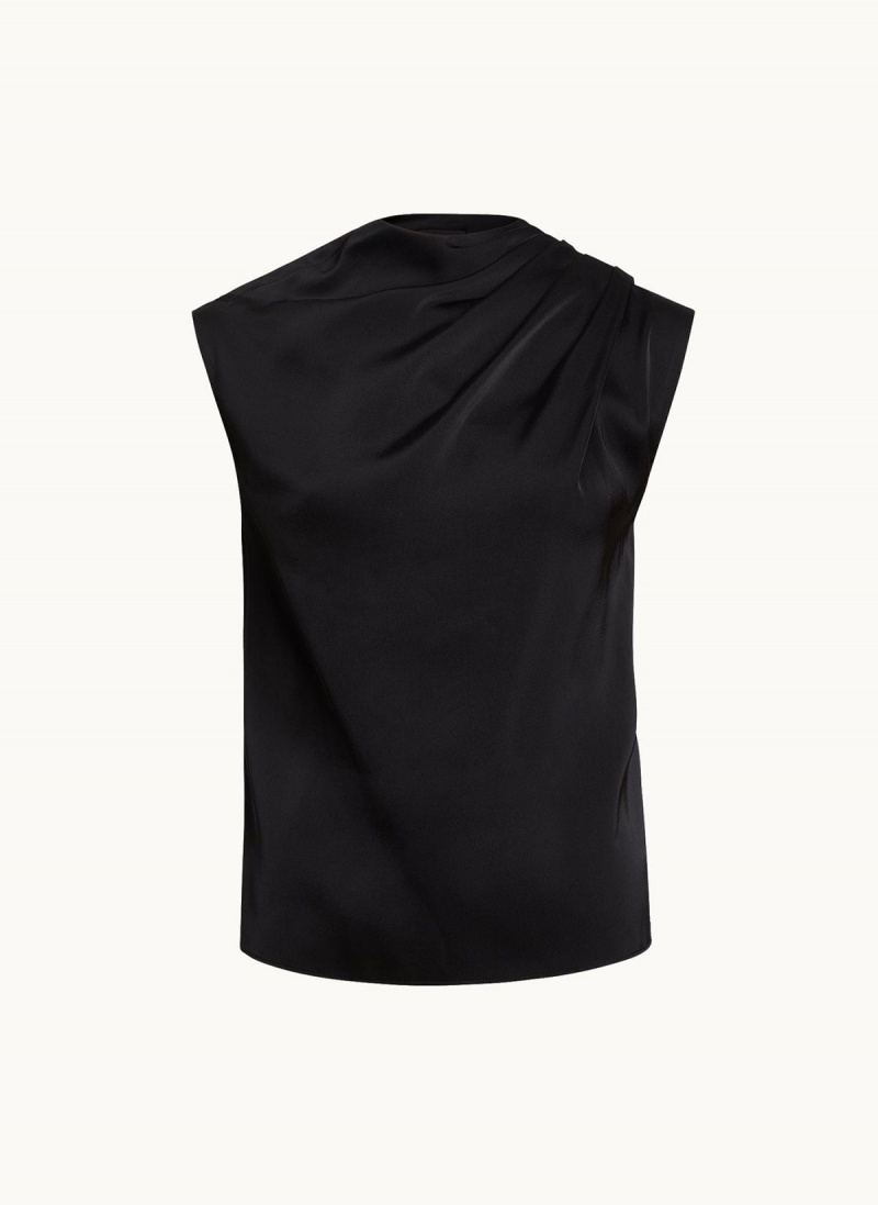 Black Donna Karan Sleeveless Draped Mockneck Sweaters and Tops | MY_DK61939