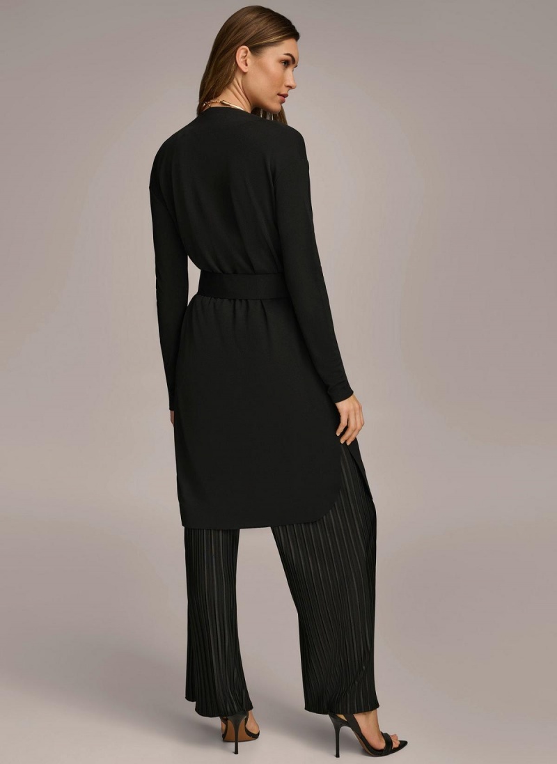 Black Donna Karan Tie Waist Cardigan Sweaters and Tops | MY_DK87767