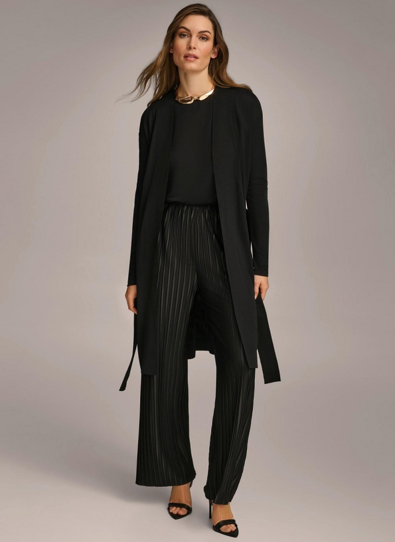 Black Donna Karan Tie Waist Cardigan Sweaters and Tops | MY_DK87767