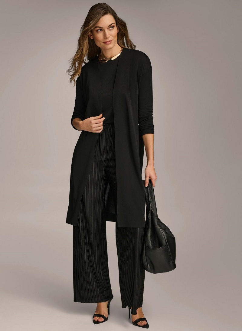 Black Donna Karan Tie Waist Cardigan Sweaters and Tops | MY_DK87767